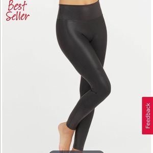 XS black faux leather spanx